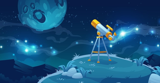 Vector gratuito telescopio para ilustración de exploración espacial