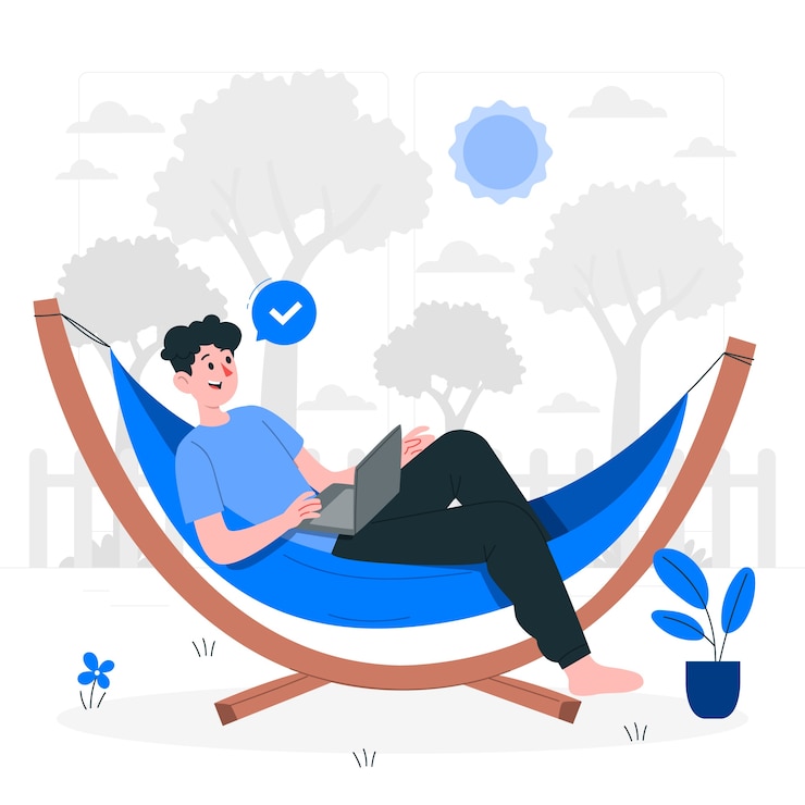 Vector gratuito el teletrabajo en una ilustración del concepto de hamaca