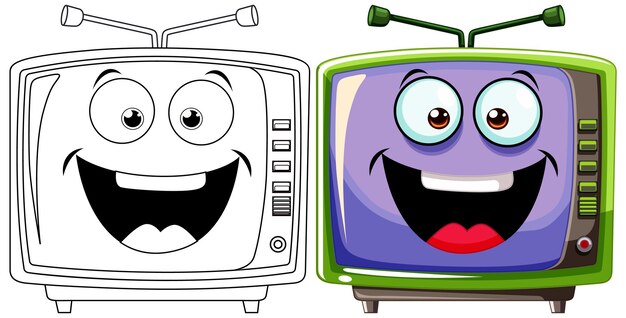 Televisiones de dibujos animados felices una al lado de la otra