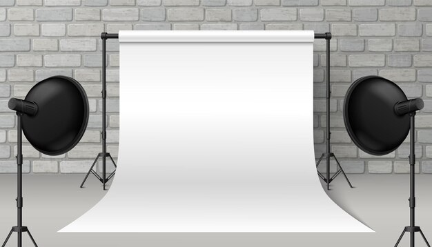 Telón de fondo de papel blanco en el vector del estudio fotográfico