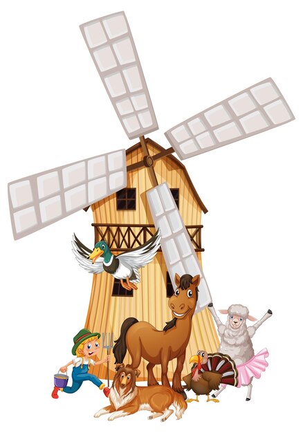 Tema agrícola con muchos animales.