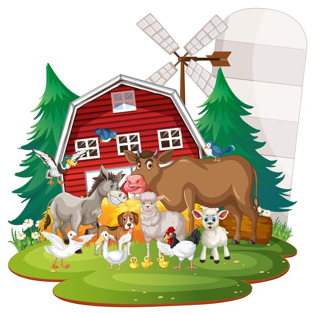 Tema agrícola con muchos animales.