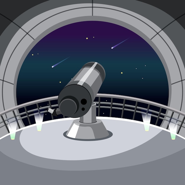 Vector gratuito tema de astronomía con gran telescopio.