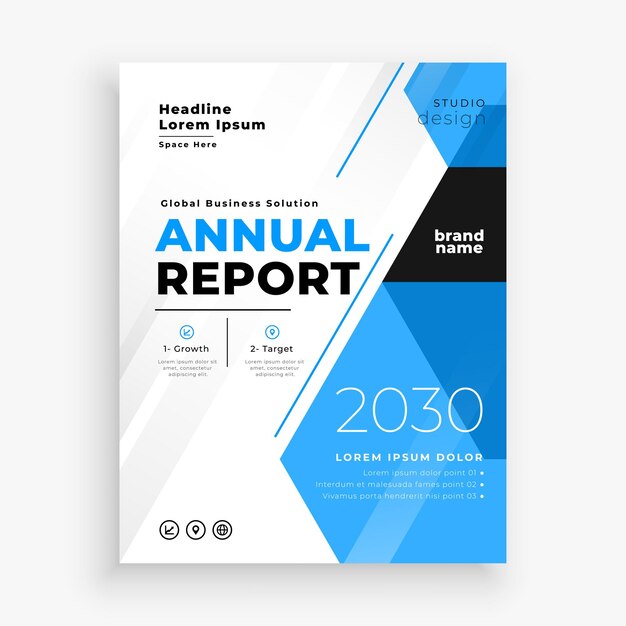tema azul a4 folleto de informe anual de la empresa para el perfil anual