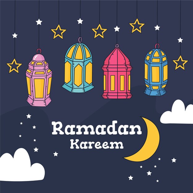 Tema de celebración de Ramadán dibujado a mano