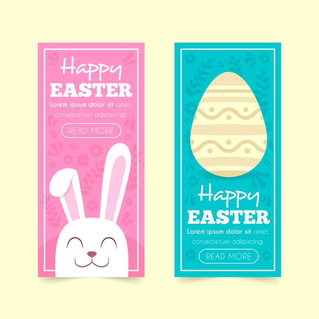 Tema de colección de banner de día de Pascua de diseño plano