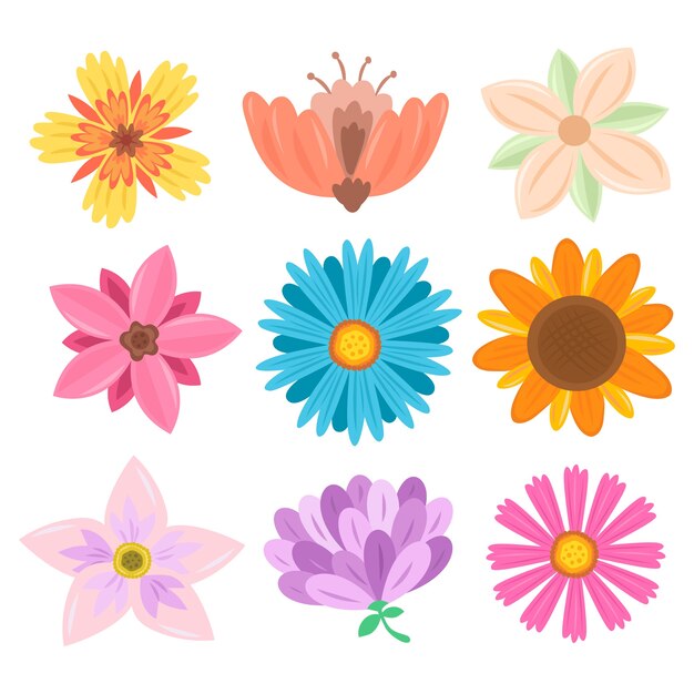 Tema de colección de flores de primavera dibujado a mano
