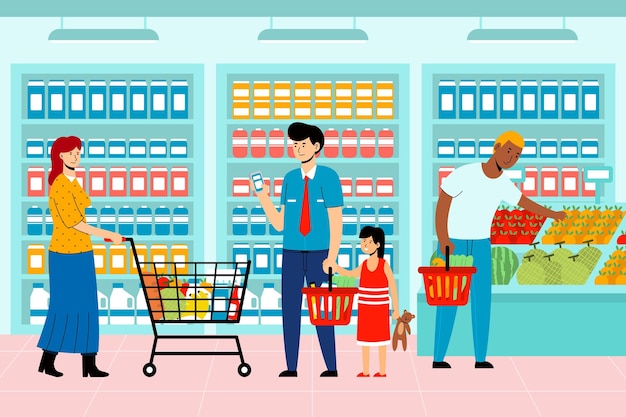 Tema de compras de personas de compras