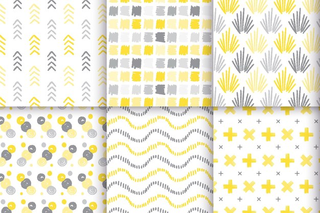 Tema de conjunto de patrón dibujado a mano amarillo y gris