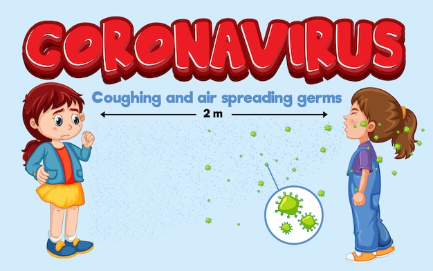 Vector gratuito tema de coronavirus con tos y gérmenes que transmiten aire