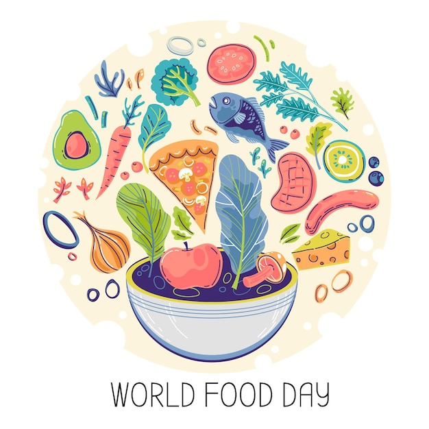 Vector gratuito tema del día mundial de la alimentación dibujado a mano