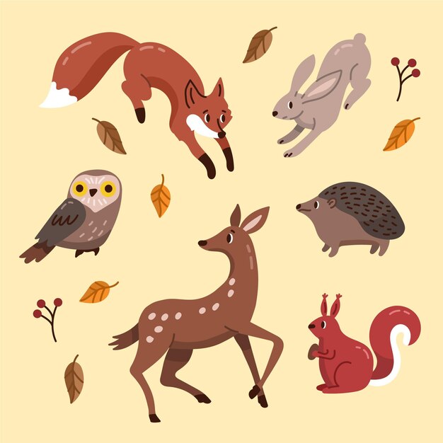 Tema dibujado a mano de animales del bosque otoñal