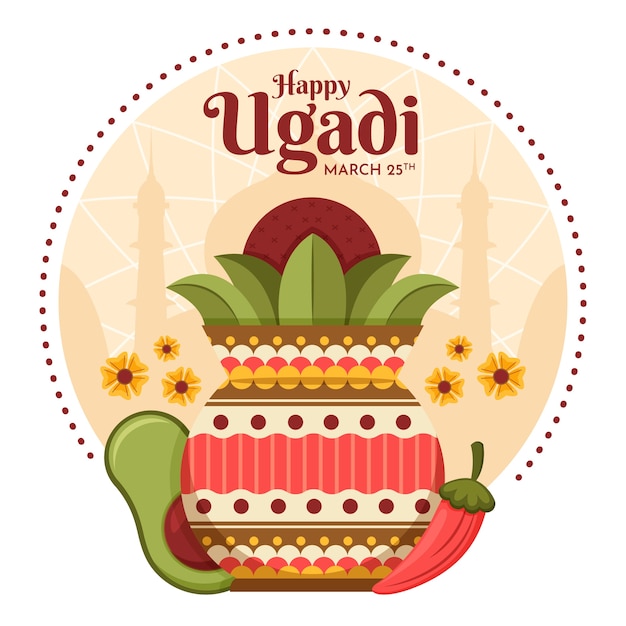 Vector gratuito tema de diseño plano feliz día de ugadi