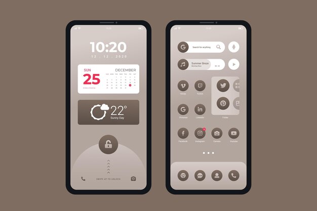Tema elegante de la pantalla de inicio para teléfonos inteligentes
