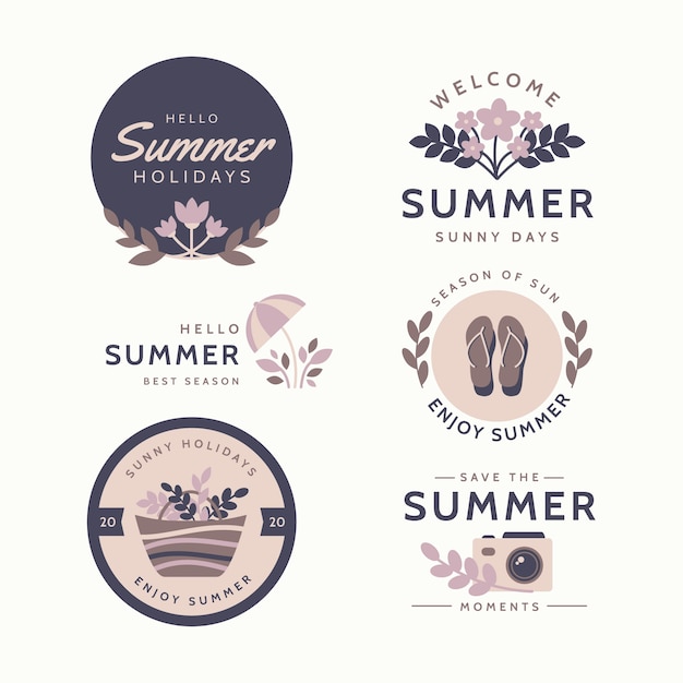 Tema de etiquetas de verano de diseño plano