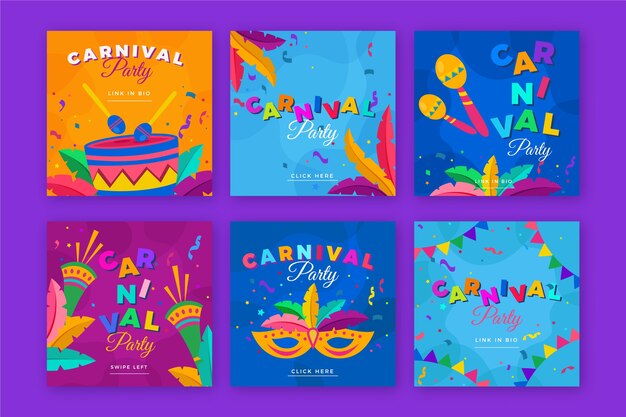 Tema de fiesta de carnaval para la colección de publicaciones de instagram