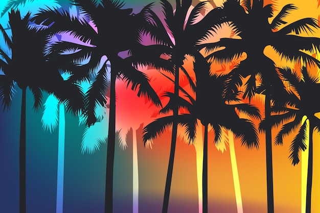 Vector gratuito tema de fondo de siluetas de palmeras