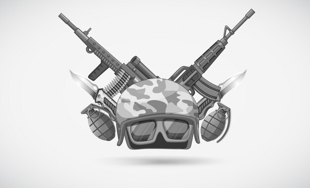 Tema de guerra con casco y armas