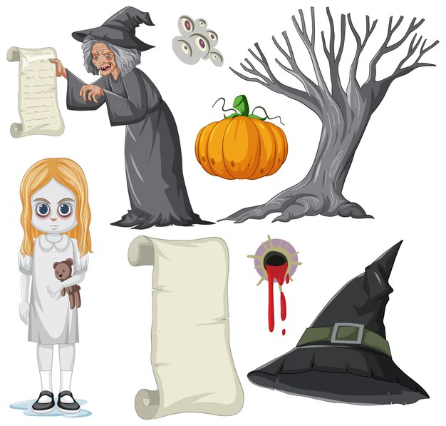 Tema de Halloween con bruja y calabaza.