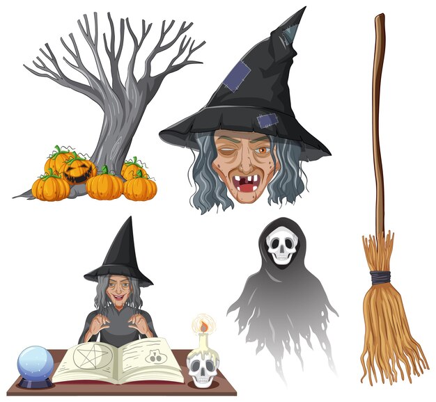 Tema de Halloween con bruja y fantasma.