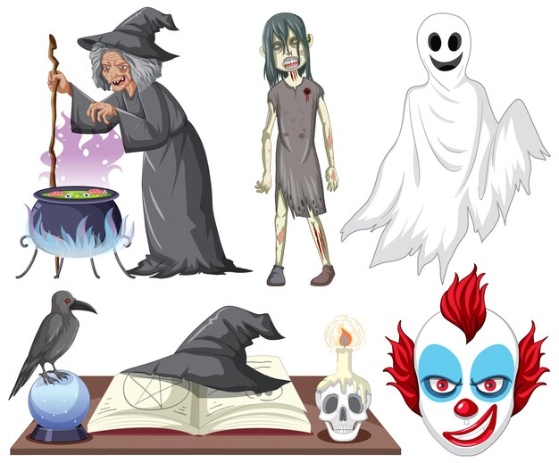 Tema de Halloween con bruja y zombie