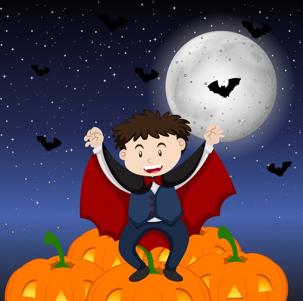Tema de Halloween con niño disfrazado de vampiro