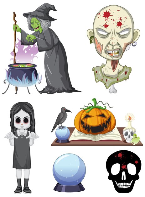 Tema de Halloween con zombi y bruja.