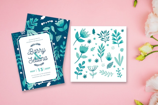 Vector gratuito tema de hojas para invitación de boda