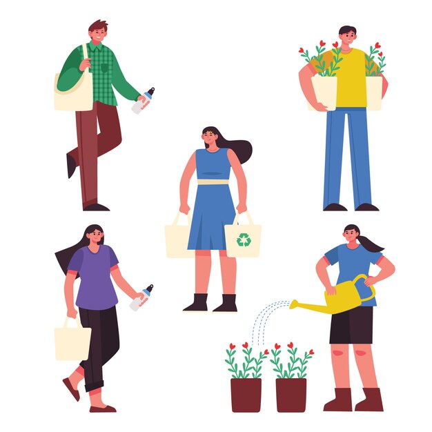 Tema de ilustración con personas de estilo de vida verde