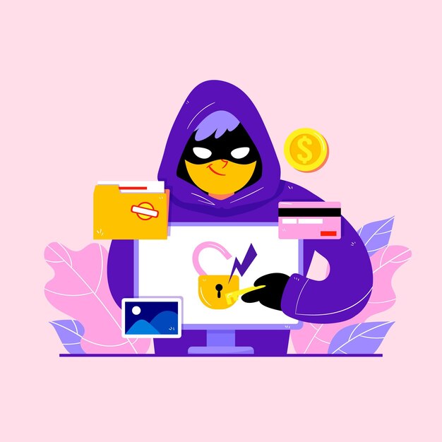 Tema ilustrado de la actividad hacker