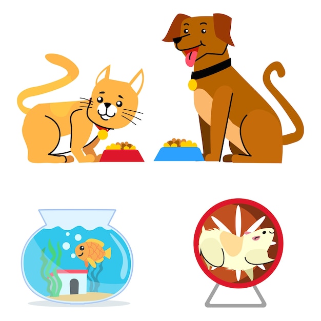 Tema ilustrado de diferentes colecciones de mascotas