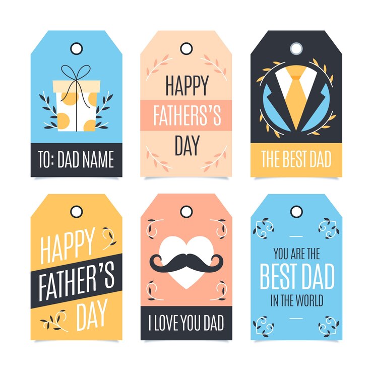 Vector gratuito tema de insignias del día del padre de diseño plano