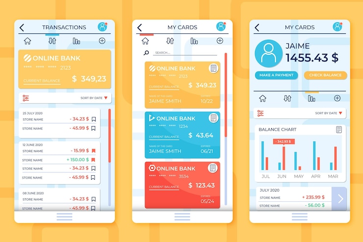 Vector gratuito tema de interfaz de la aplicación bancaria