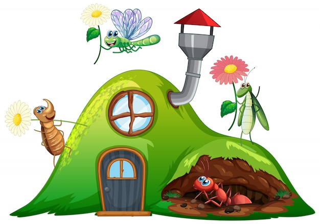 Vector gratuito tema de jardinería con insectos en su hogar