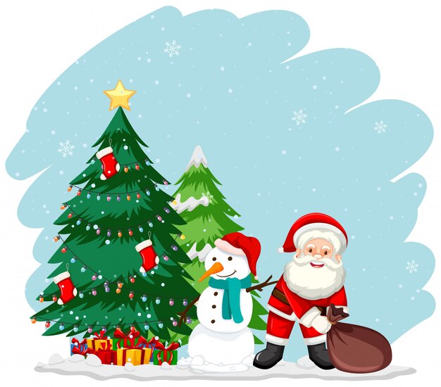 Tema de navidad con santa y árbol