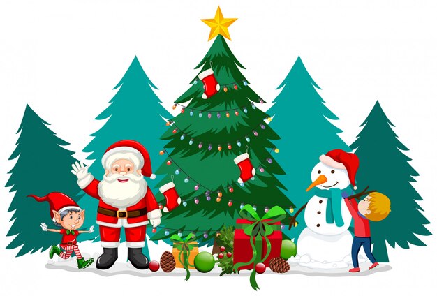 Tema de Navidad con Santa y muñeco de nieve