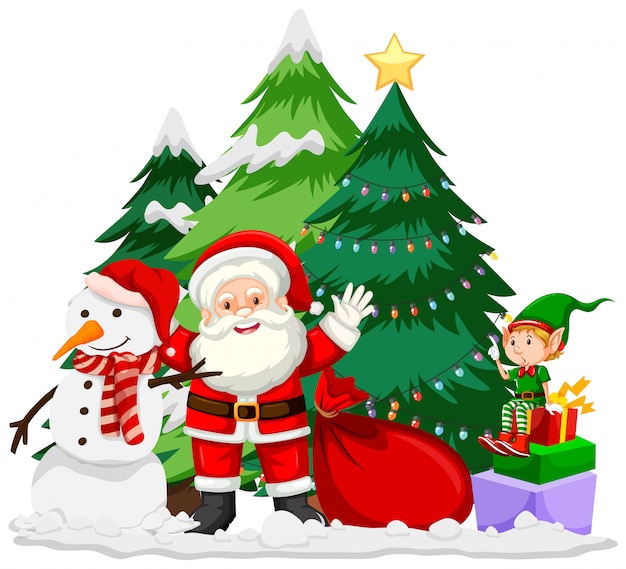 Tema de navidad con santa y muñeco de nieve