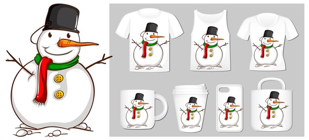 Tema navideño con muñeco de nieve en plantillas de productos.