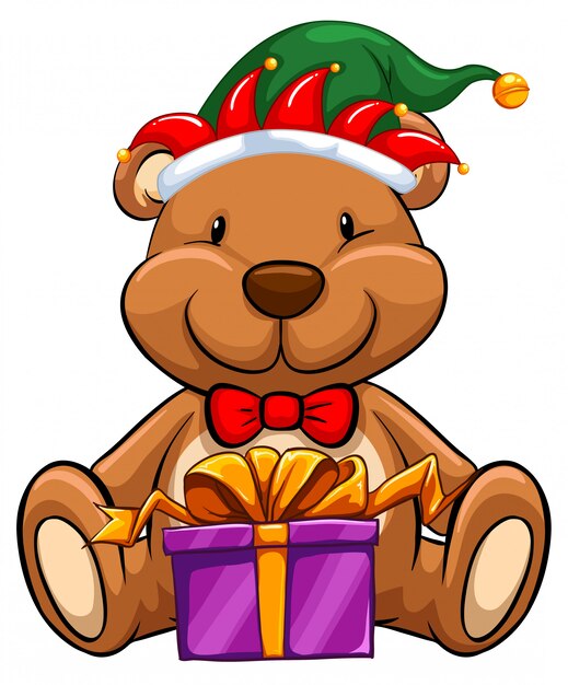 Tema navideño con oso y regalo.