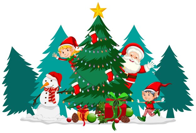 Tema navideño con santa y arbol.