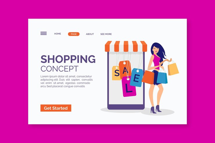 Vector gratuito tema de página de destino en línea de compras de diseño plano