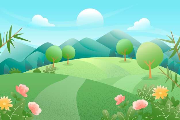 Tema de paisaje de primavera de diseño plano