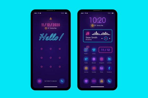 Tema de pantalla de inicio de neón para teléfono inteligente