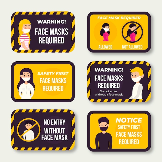 Tema de paquete de signos de máscara facial requerida