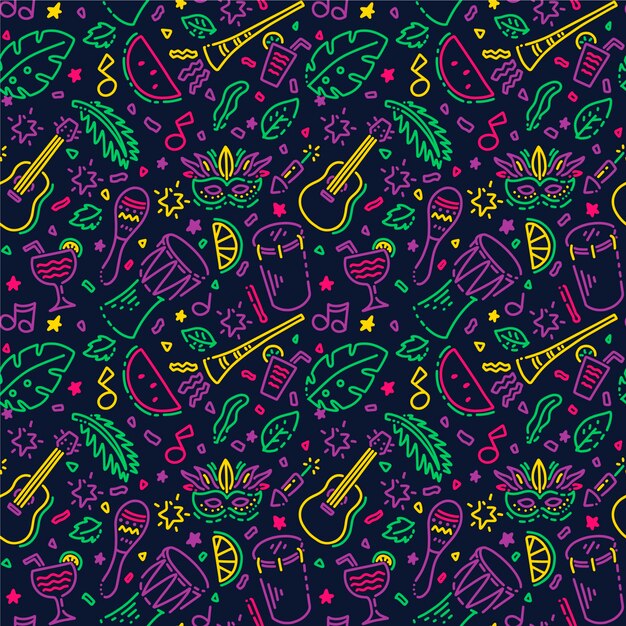 Tema de patrón dibujado a mano para carnaval brasileño