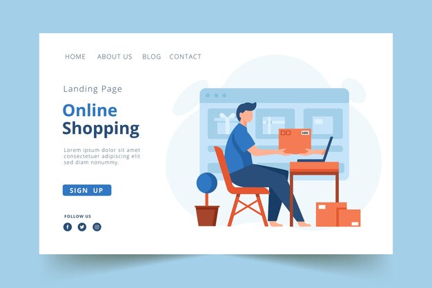 Tema de plantilla de compras en línea de página de destino de diseño plano