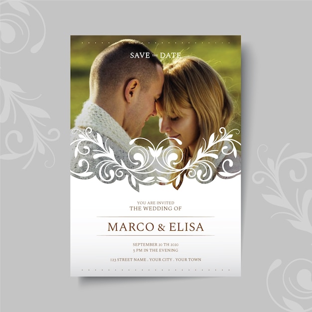 Vector gratuito tema de plantilla de invitación de boda