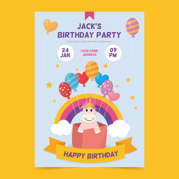 Tema de plantilla de invitación de cumpleaños para niños