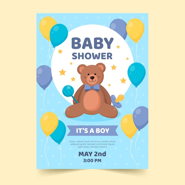 Vector gratuito tema de plantilla de invitación de ducha de bebé niño