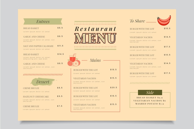 Tema de plantilla de menú de restaurante colorido